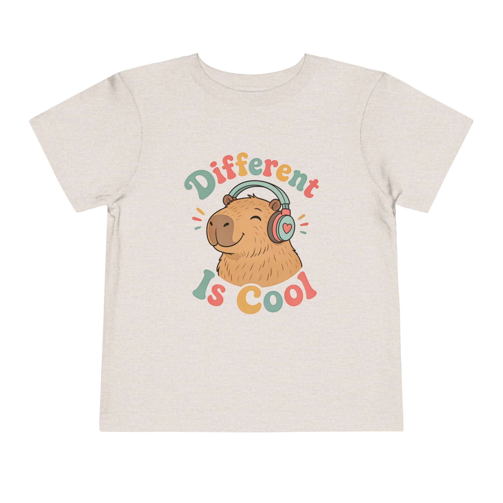 Toddler Tee — 'Different Is Cool' Capybara Graphic Kids Shirt - Heather Dust, 4T image