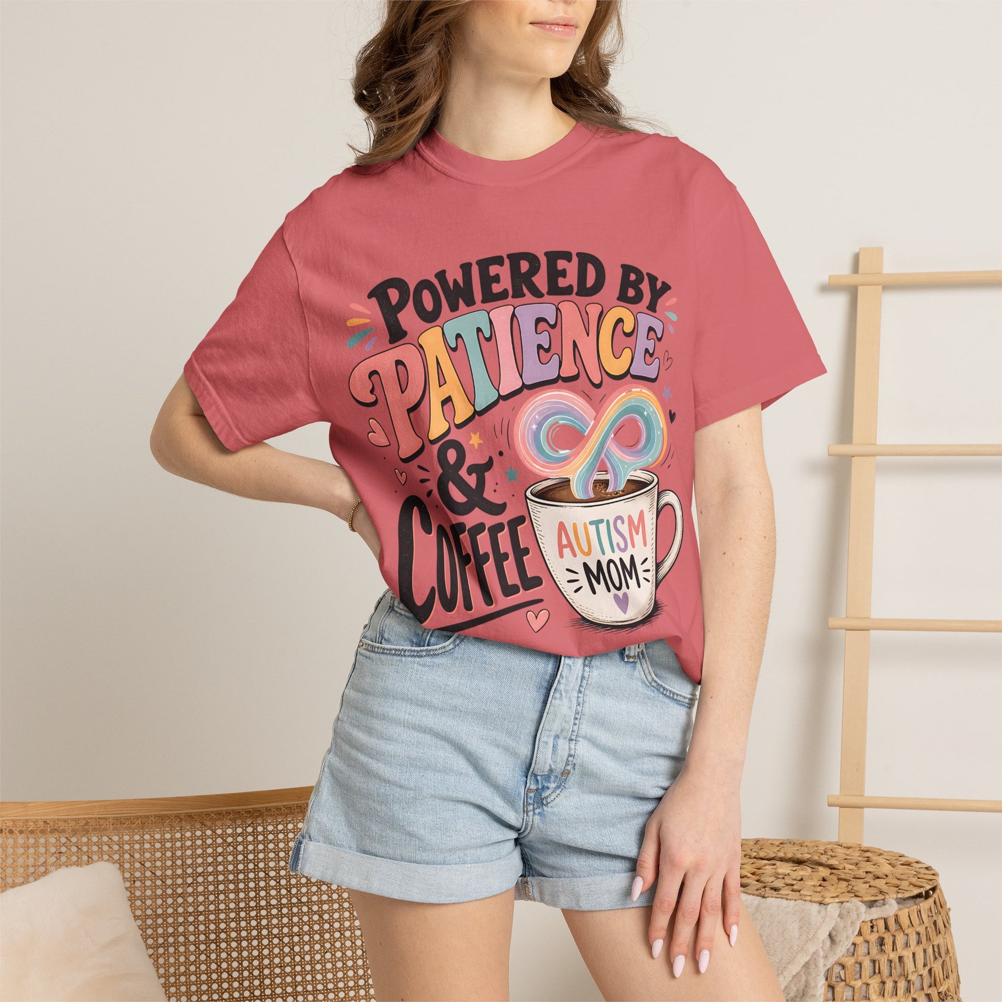 Autism Mom T-Shirt — "Powered by Patience &amp; Coffee" Graphic Tee image 55