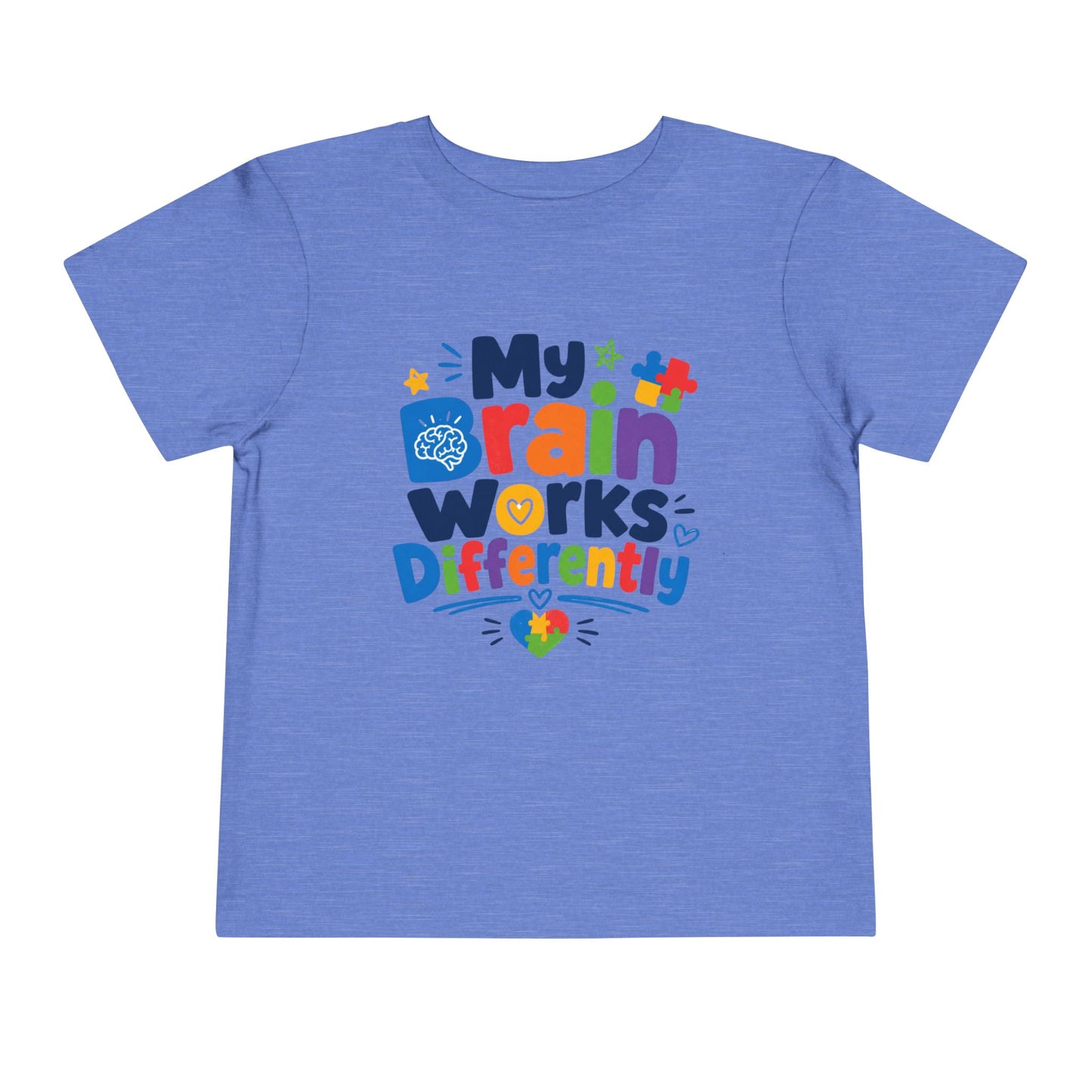 Toddler Tee — "My Brain Works Differently" Autism Awareness Kids Shirt - Heather Columbia Blue, 5T image