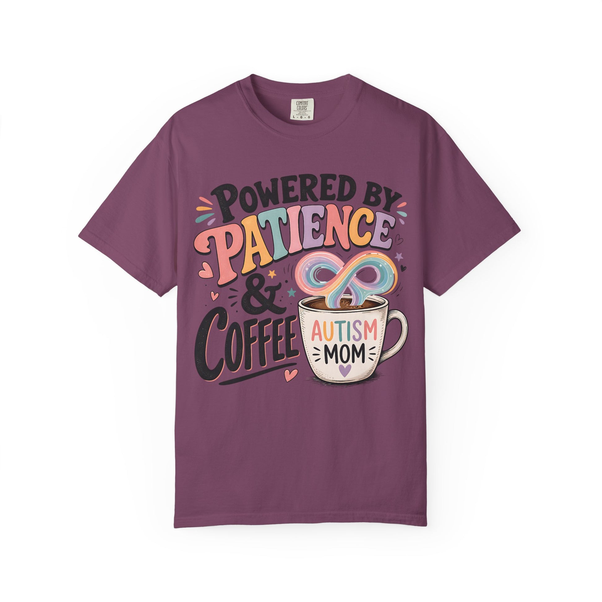 Autism Mom T-Shirt — "Powered by Patience &amp; Coffee" Graphic Tee image