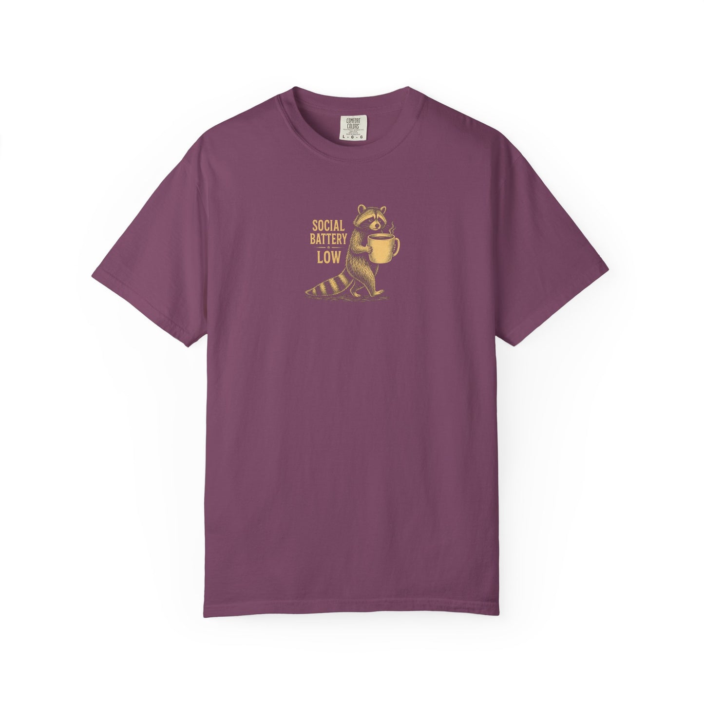 "Social Battery Low" Raccoon Coffee Graphic Tee