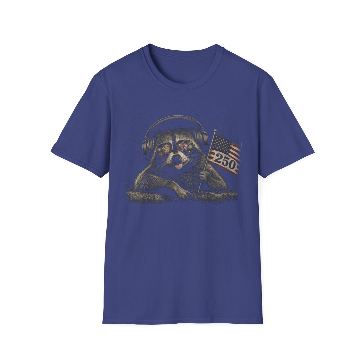 Raccoon With Headphones & Flag 4th of July — Retro America's 250th Anniversary  Americana Graphic T-Shirt