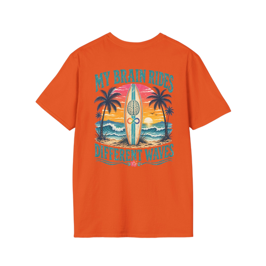 Retro "My Brain Rides Different Waves" Neurodiversity Surf T-Shirt
