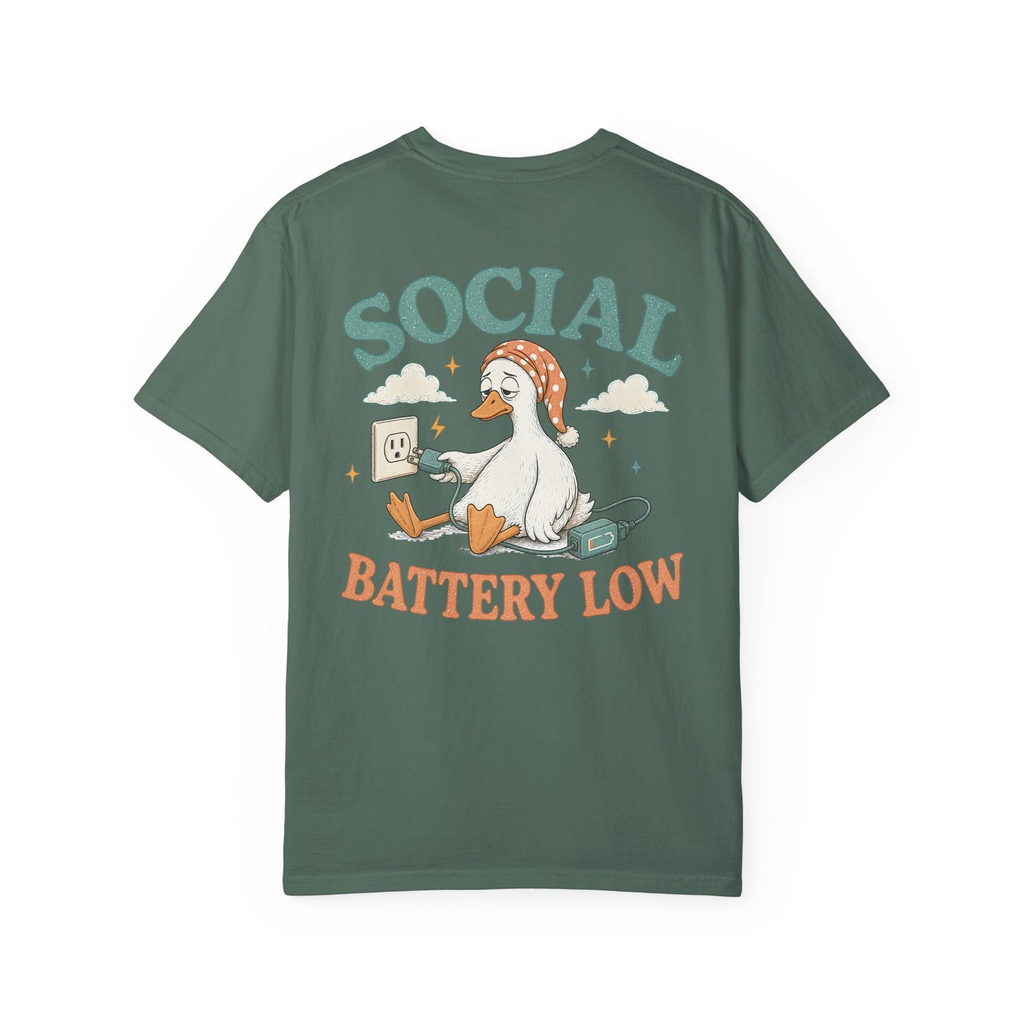 Social Battery Low T-Shirt —BACK PRINT- Introvert Silly Goose Graphic Tee