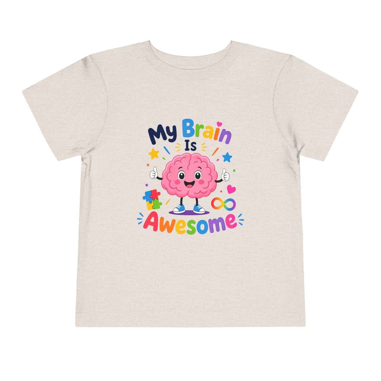 Toddler Tee — "My Brain Is Awesome" Cute Brain Graphic Kids T‑Shirt - Heather Dust, 2T image