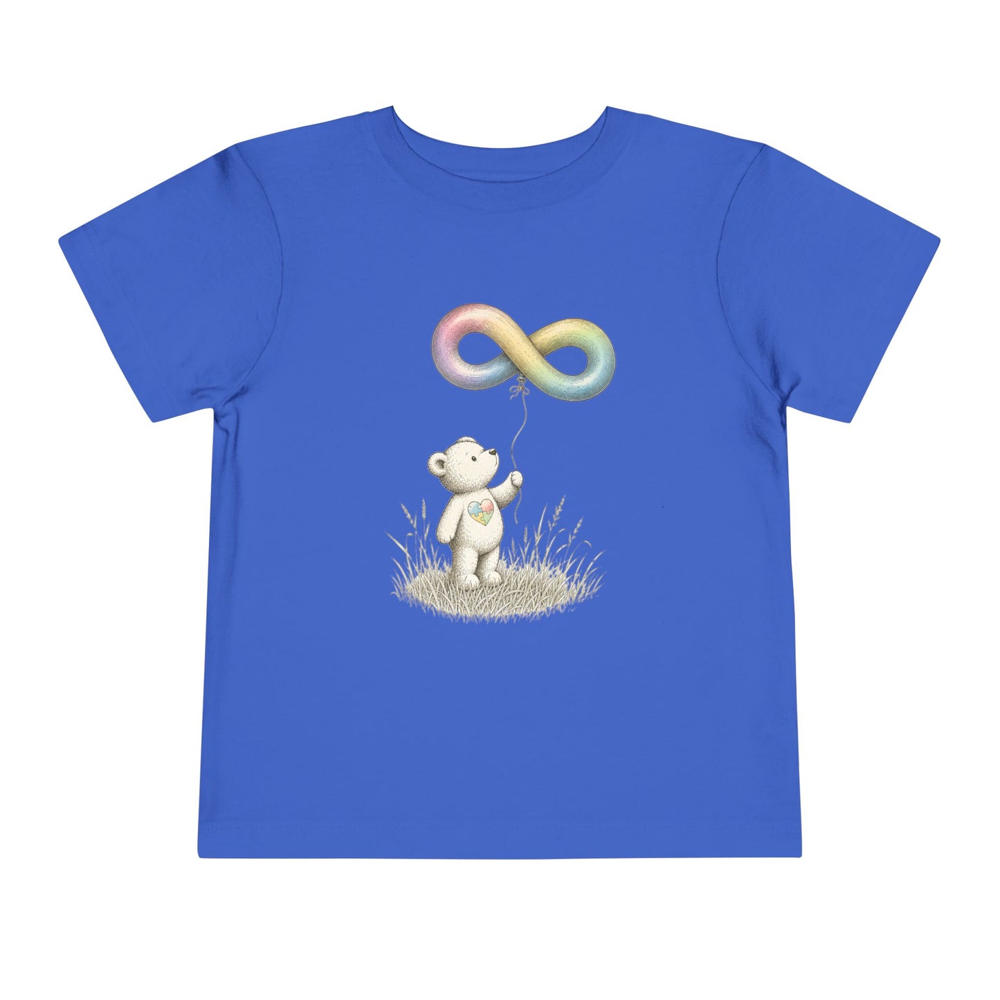 Toddler Tee — Bear Holding Rainbow Infinity Balloon Cute Kids Shirt - True Royal, 2T image