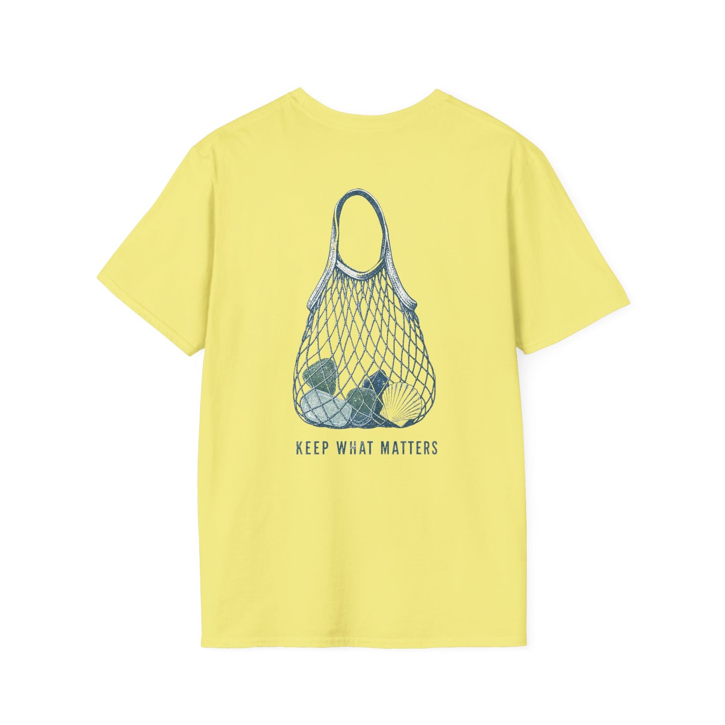 Keep What Matters Coastal Seashell Mesh Tote T-Shirt