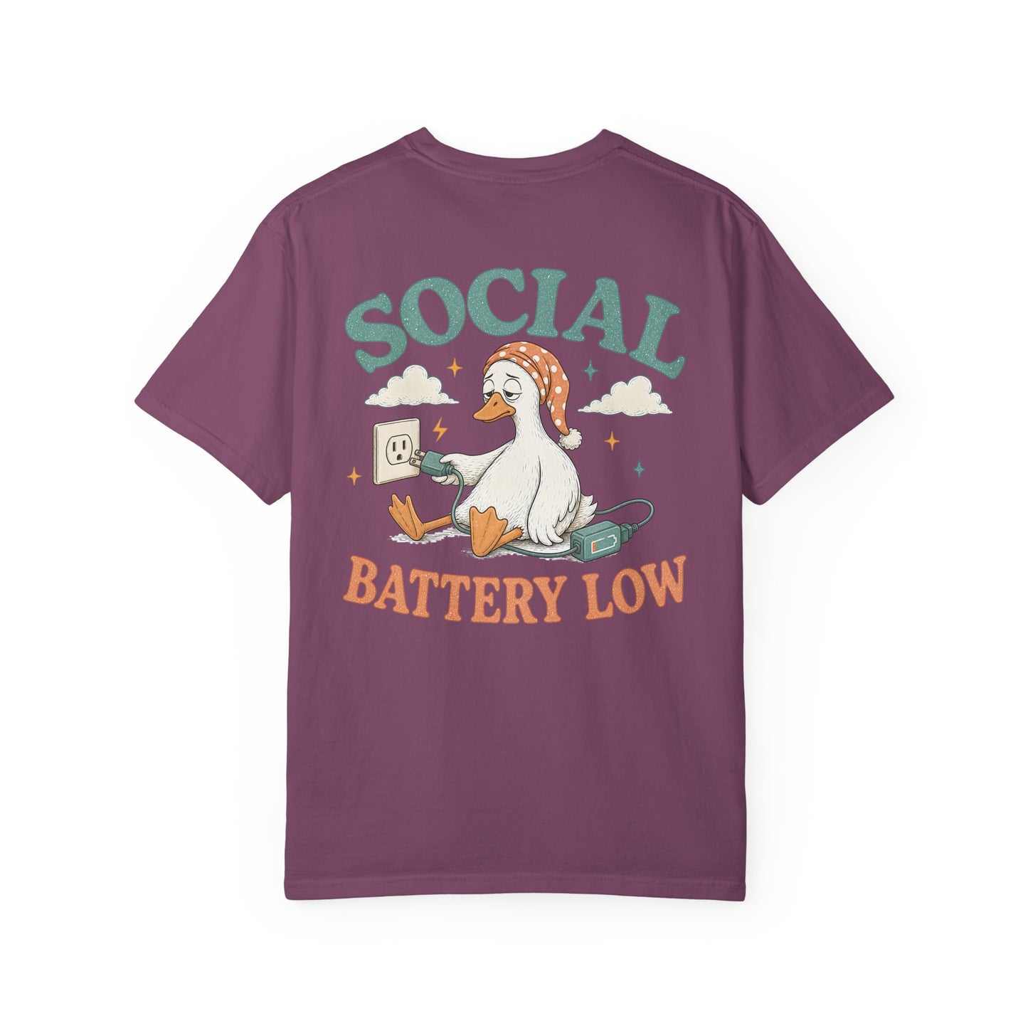 Social Battery Low T-Shirt —BACK PRINT- Introvert Silly Goose Graphic Tee