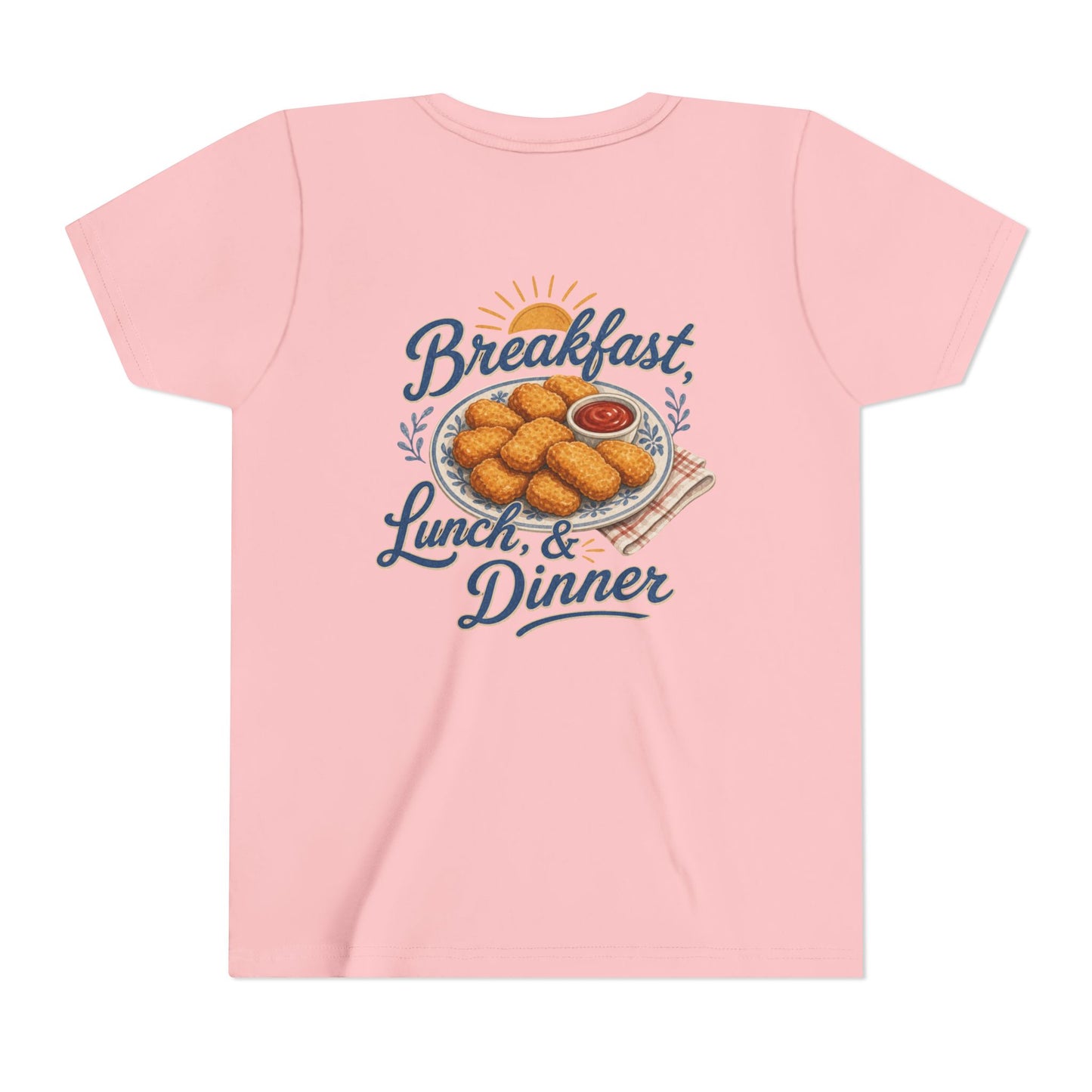 "Breakfast, Lunch & Dinner" Chicken Nugget Graphic Youth Tee — BACK PRINT
