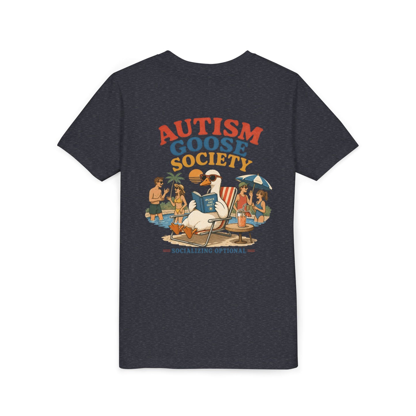 Silly Goose Youth Tee — "Autism Goose Society" Beach Graphic, Socializing Optional