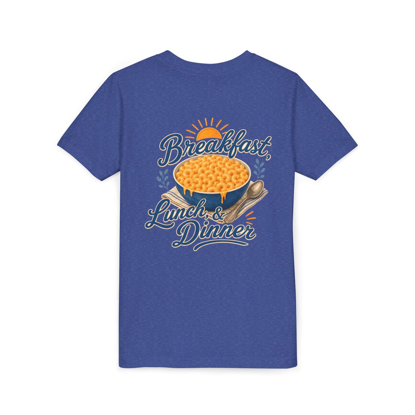 "Breakfast, Lunch & Dinner" Macaroni and Cheese Bowl Graphic Youth Tee — BACK PRINT