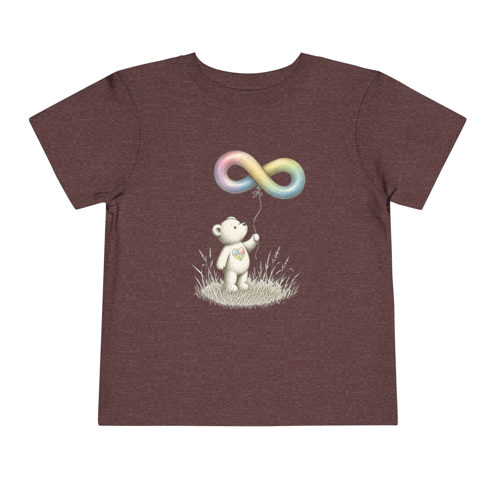 Toddler Tee — Bear Holding Rainbow Infinity Balloon Cute Kids Shirt - Heather Maroon, 3T image