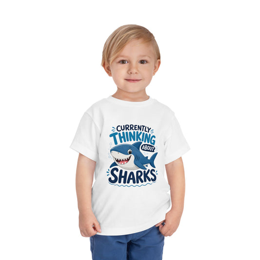 Toddler Tee — "Currently Thinking About Sharks" Cute Shark Graphic Shirt image 1