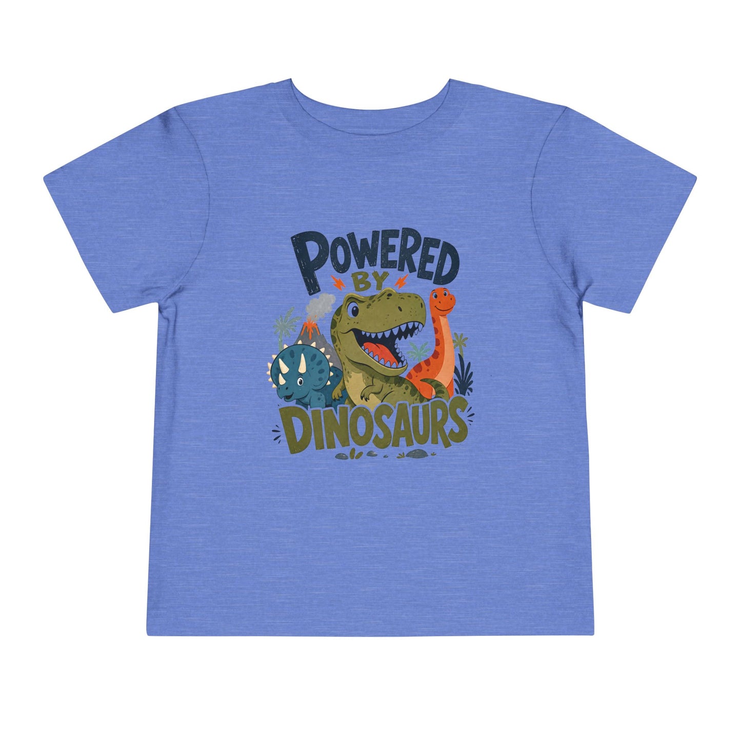 Powered by Dinosaurs Toddler Tee — Cute Dino Graphic Shirt for Kids - Heather Columbia Blue, 5T image