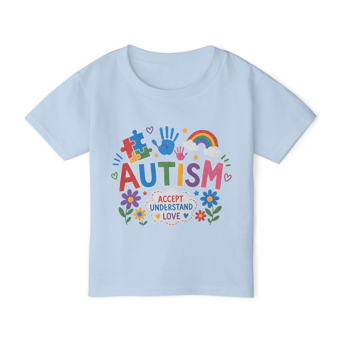 Toddler T-Shirt - Colorful "Autism: Accept Understand Love" Awareness Tee-Shirt - Light Blue, 6T image