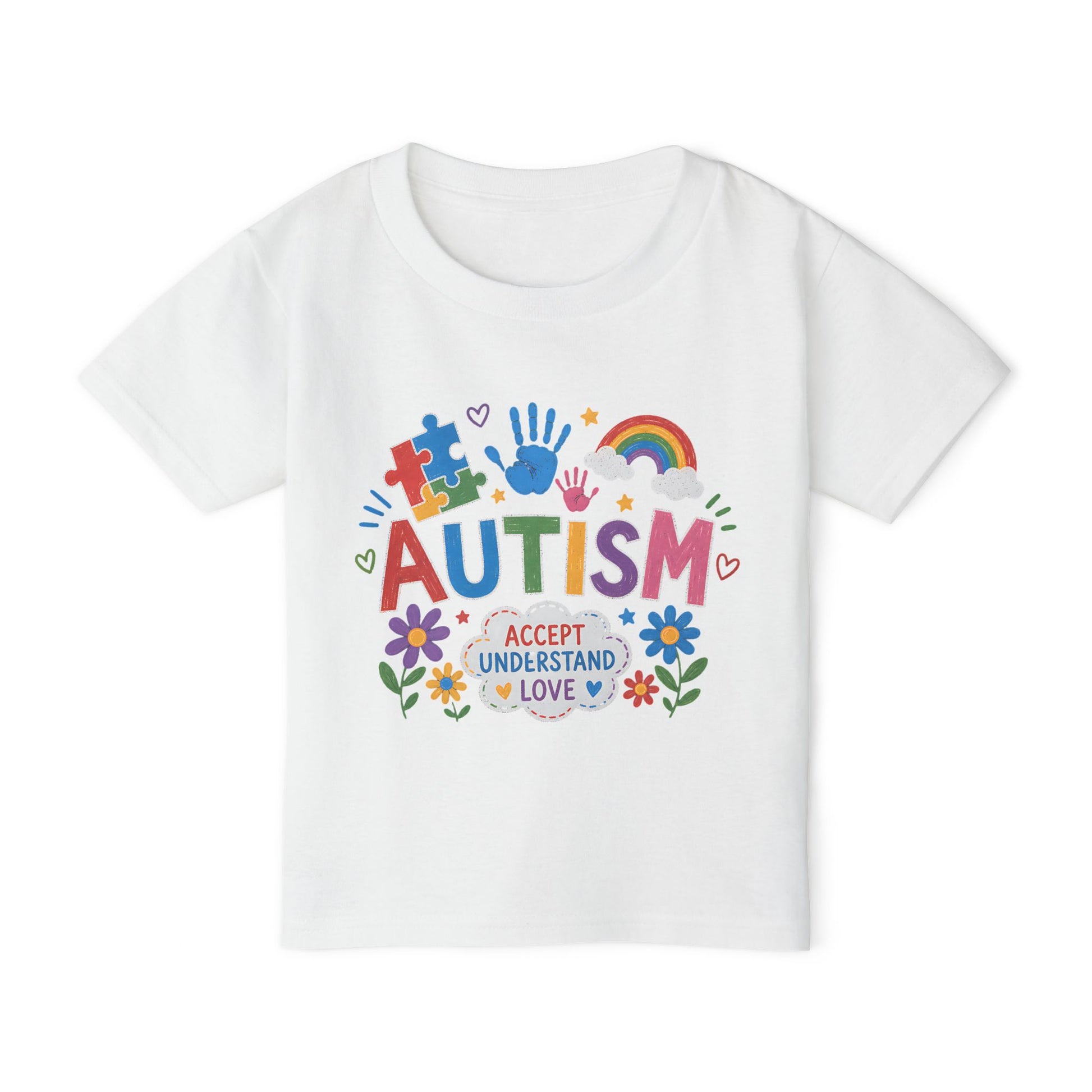 Toddler T-Shirt - Colorful "Autism: Accept Understand Love" Awareness Tee-Shirt - White, 4T image