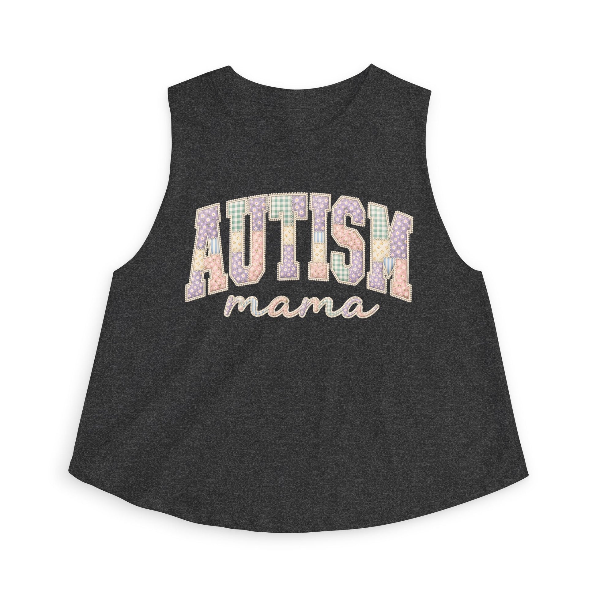 Autism Mama Crop Top - Pastel Patchwork Lettering Support Tank image