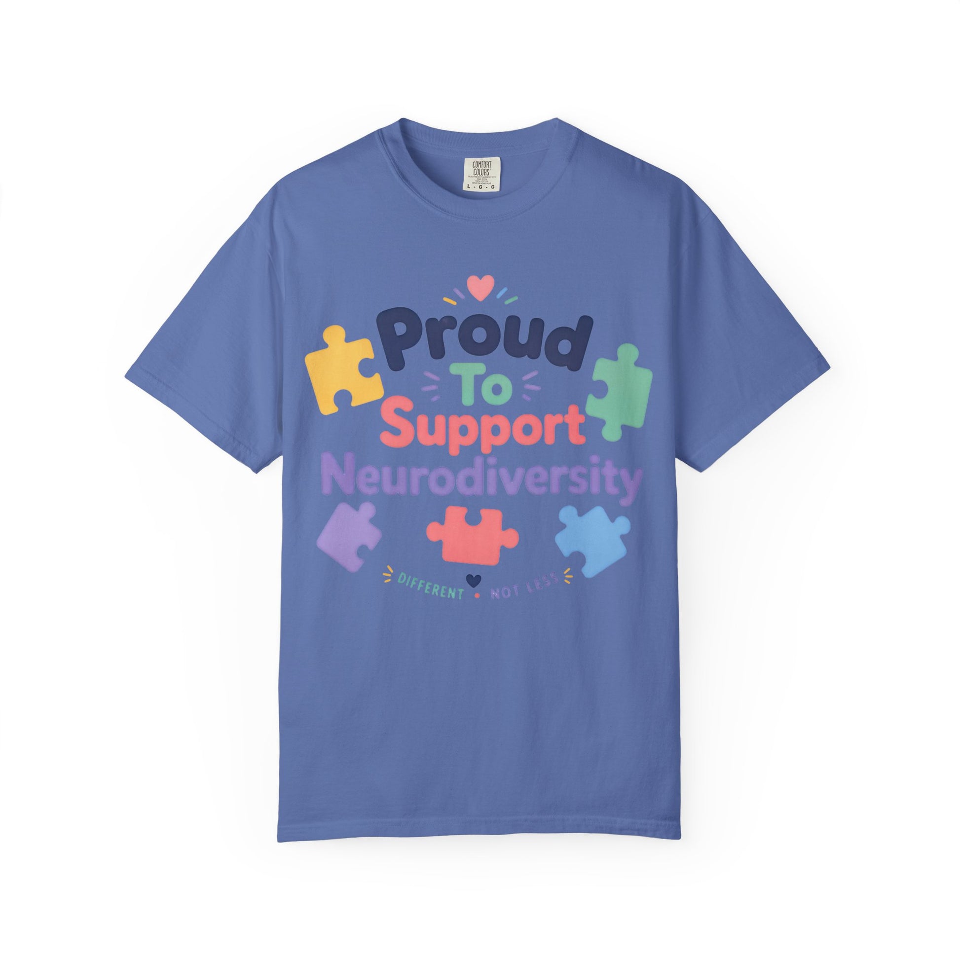 Proud to Support Neurodiversity T-Shirt — Colorful Puzzle Piece Awareness Tee image