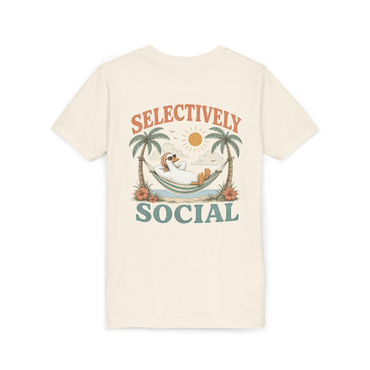 Youth Tee — Silly Goose "Selectively Social" Hammock Graphic Kid’s T-Shirt BACK PRINT
