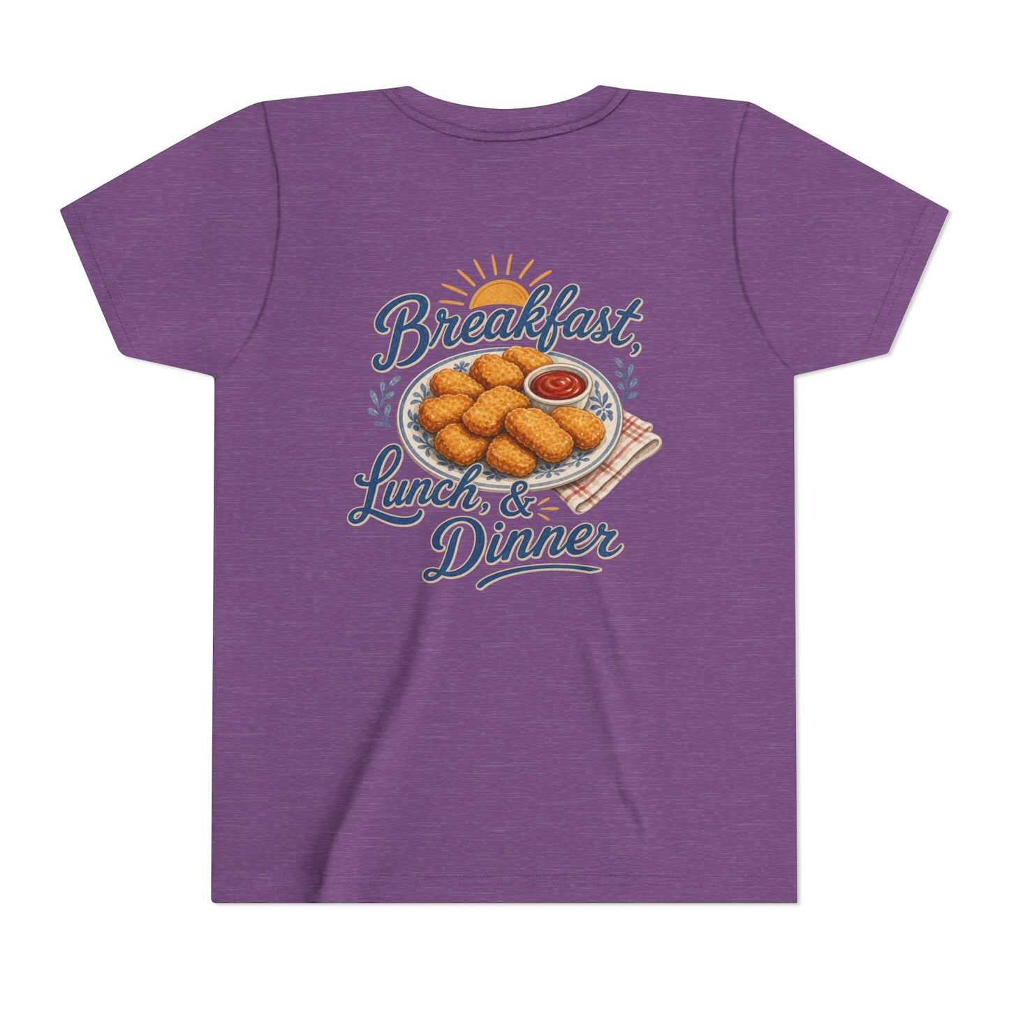"Breakfast, Lunch & Dinner" Chicken Nugget Graphic Youth Tee — BACK PRINT