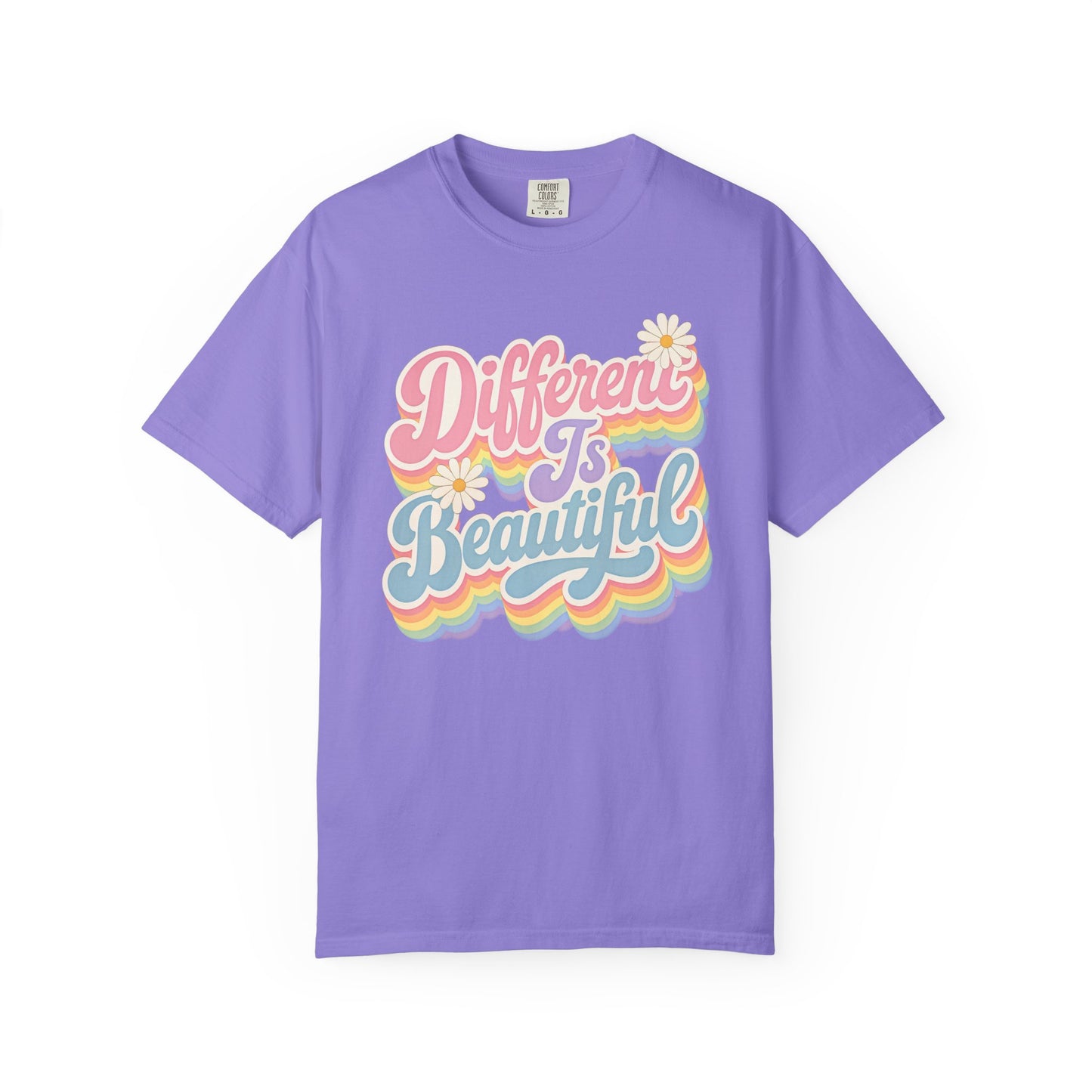 Different Is Beautiful T-Shirt — Retro Rainbow Pride Tee image