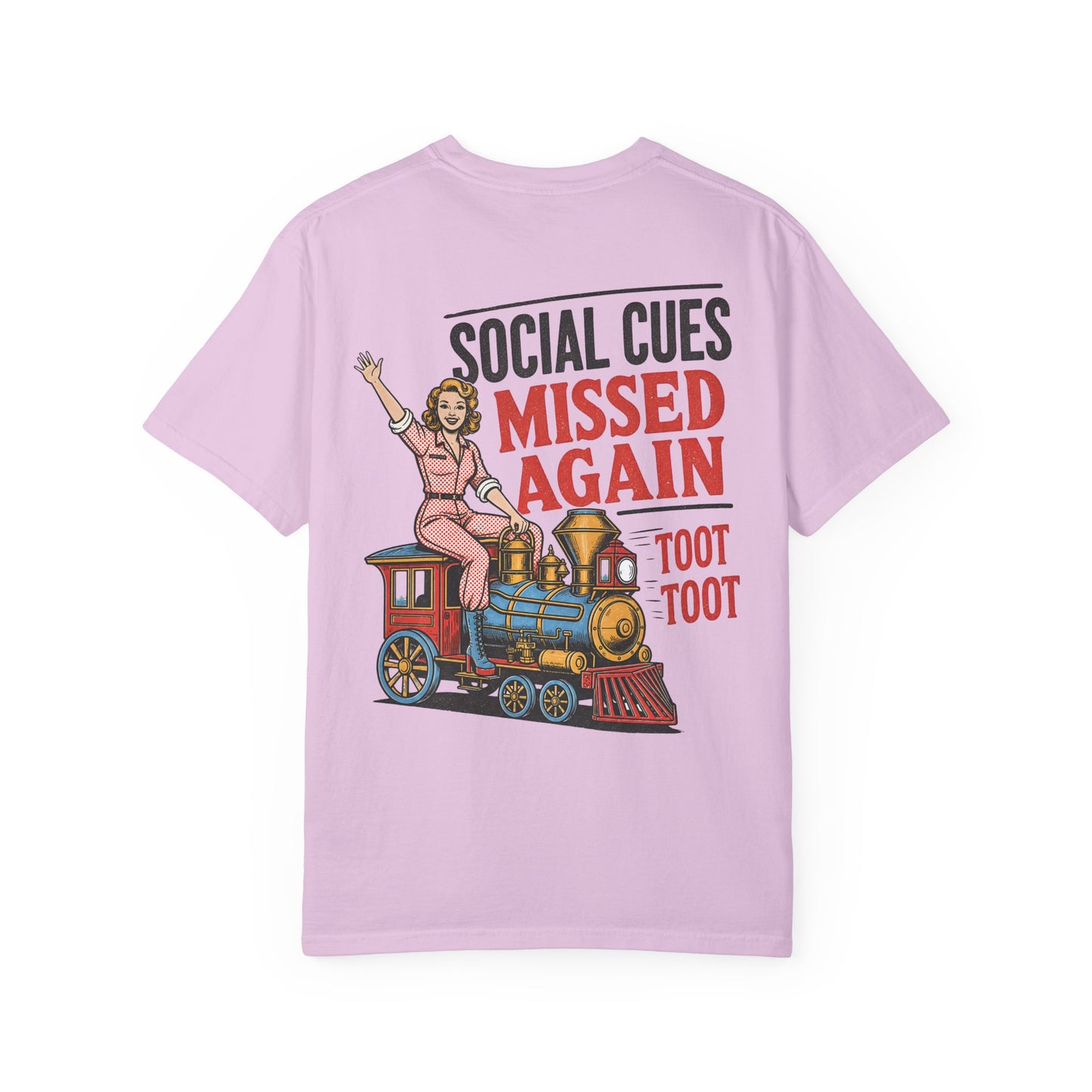 Social Cues Missed Again T-Shirt Vintage Train BACK PRINT
