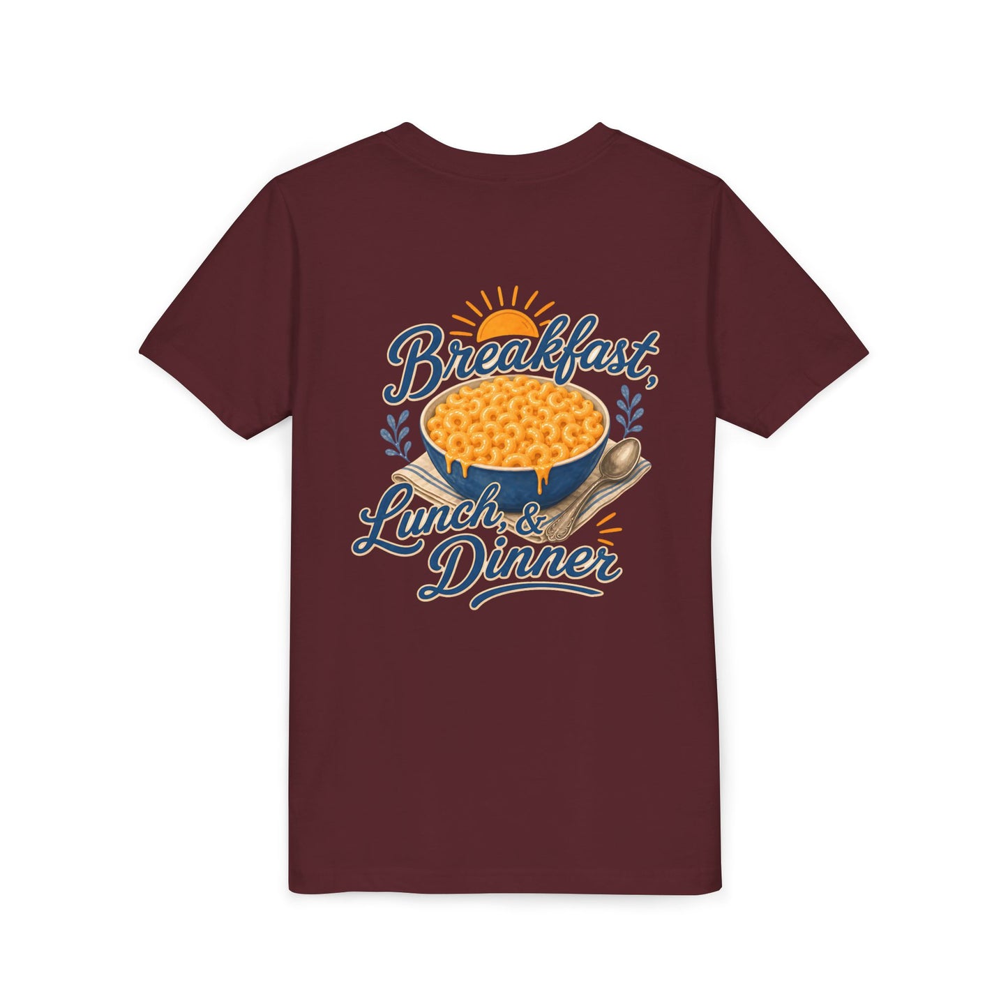 "Breakfast, Lunch & Dinner" Macaroni and Cheese Bowl Graphic Youth Tee — BACK PRINT