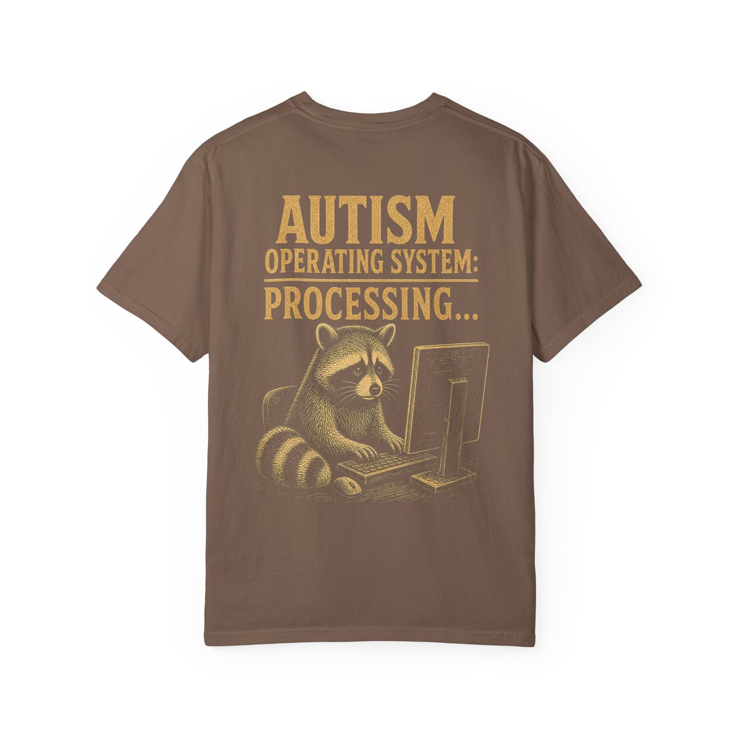 Autism Operating System T-Shirt — 'Processing...' Raccoon Graphic Tee