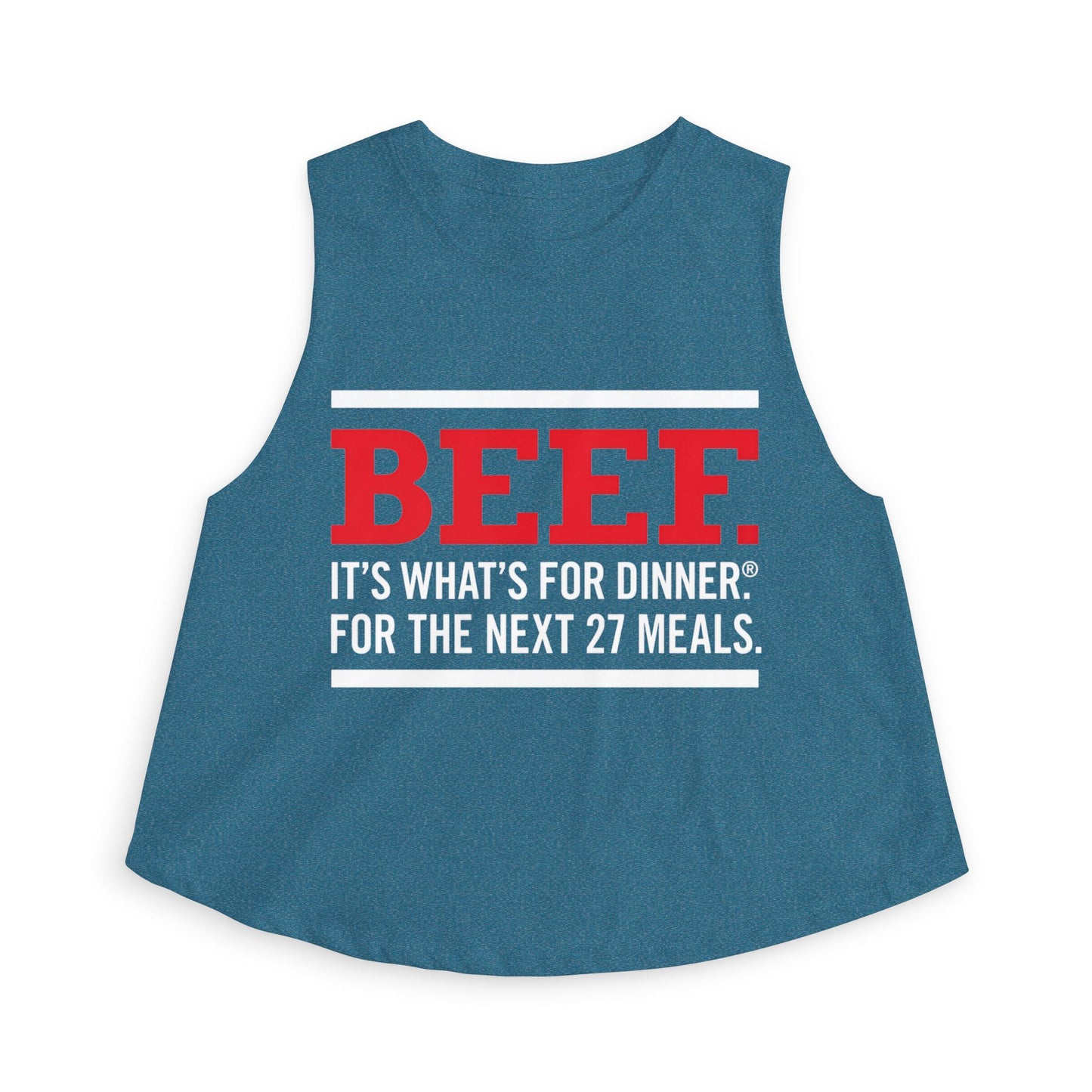 Crop Top — "BEEF: It's What's For Dinner. For The Next 27 Meals." — Funny Autism Routine Tank image