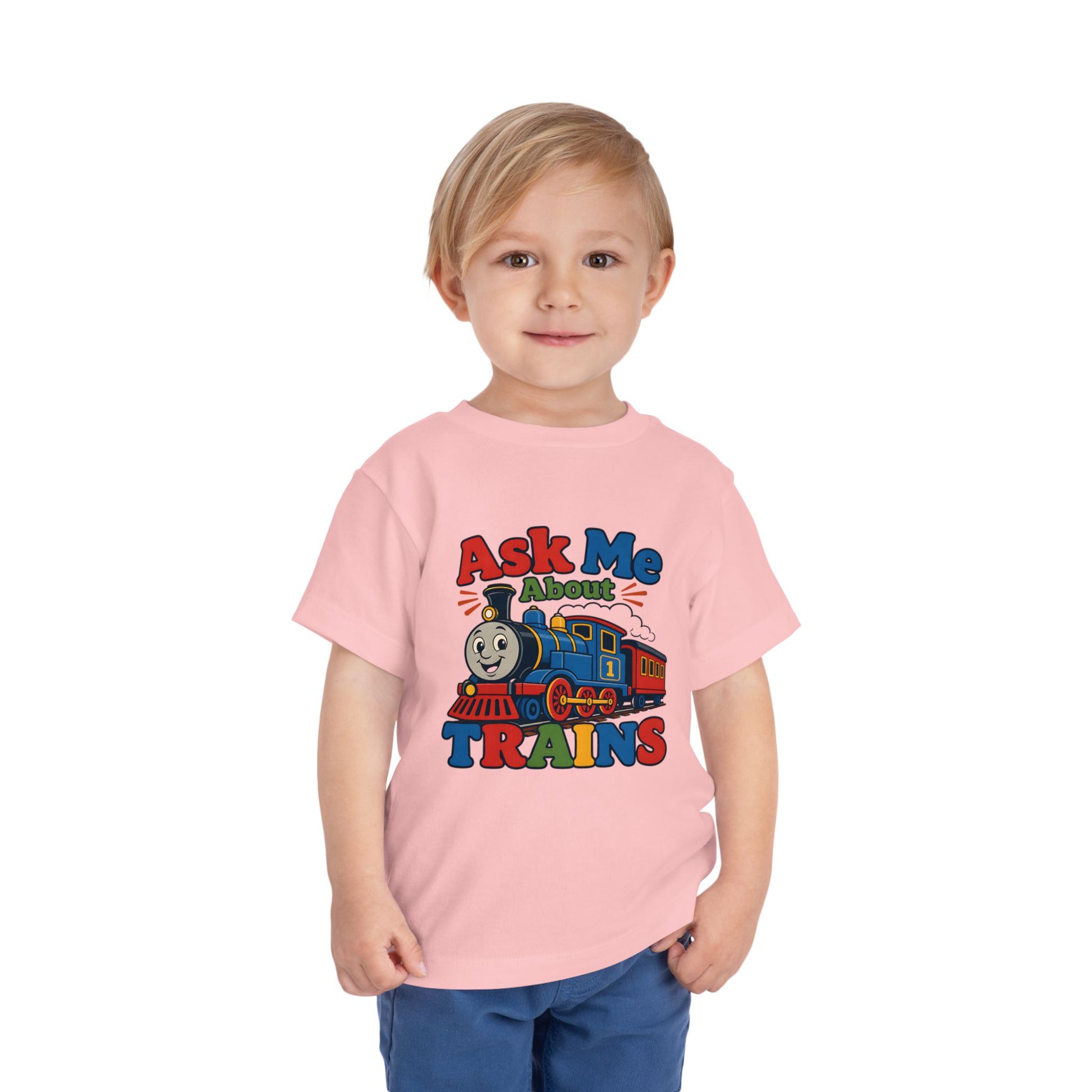 Toddler Tee — "Ask Me About Trains" Cute Kids Train Graphic Shirt image 34