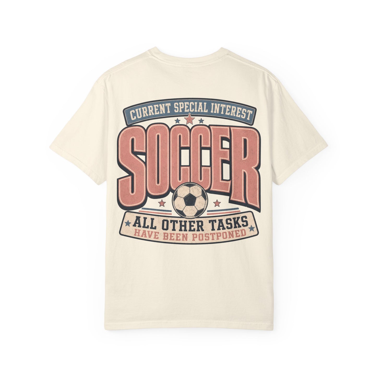 Soccer Graphic T-Shirt — “Current Special Interest: Soccer” Vintage Sports Tee Adult BACK PRINT