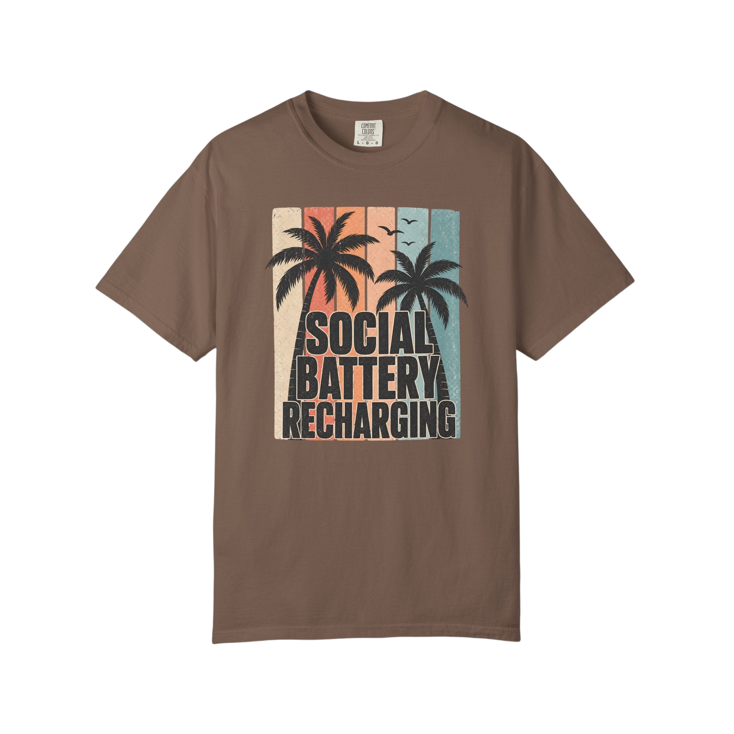 Social Battery Recharging T-Shirt — Retro Palm Beach Vacation Tee