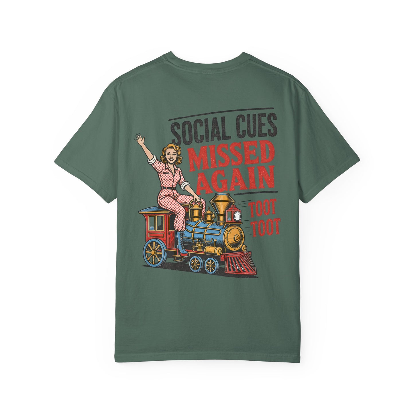 Social Cues Missed Again T-Shirt Vintage Train BACK PRINT