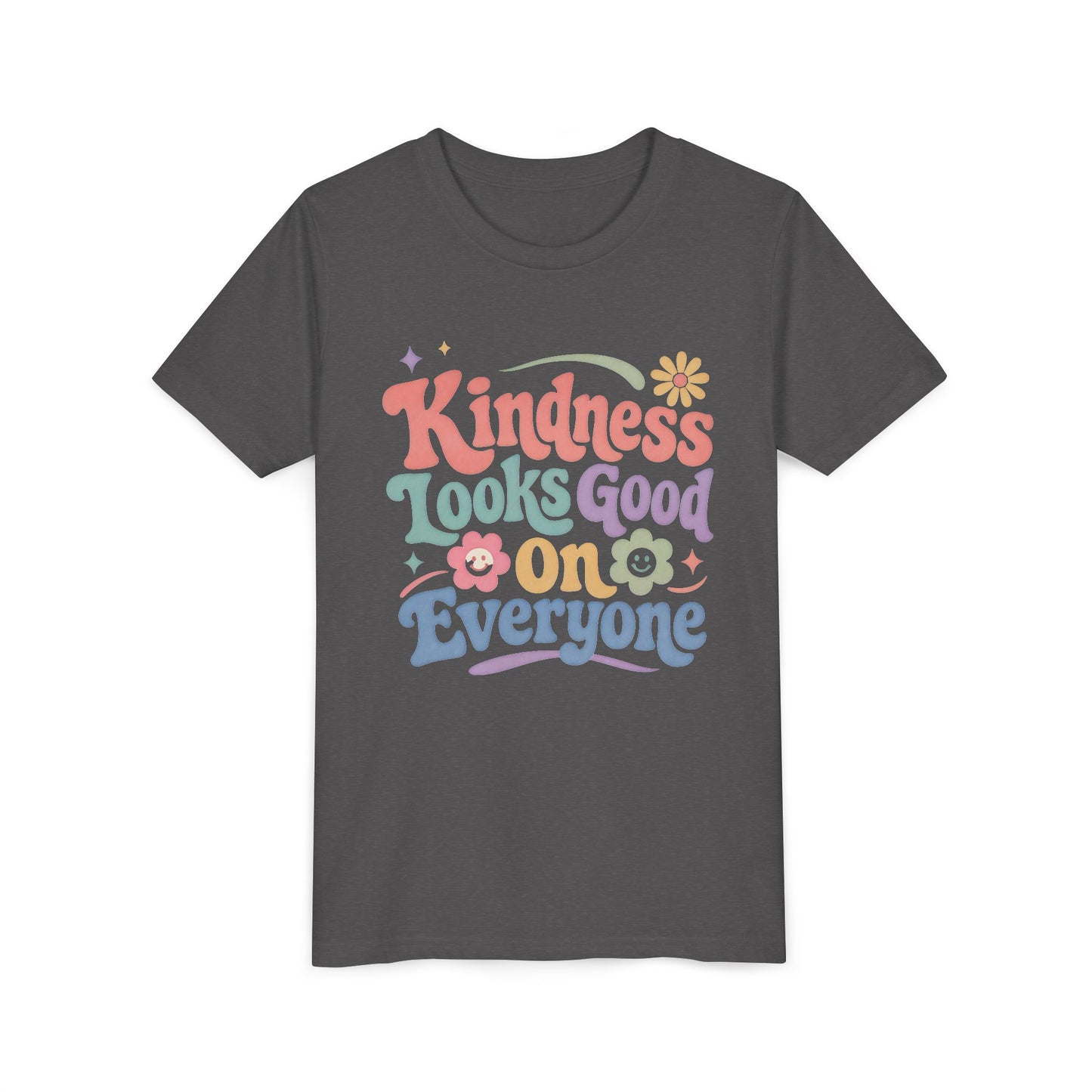 Youth Tee — "Kindness Looks Good On Everyone" Retro Floral Kids T-Shirt