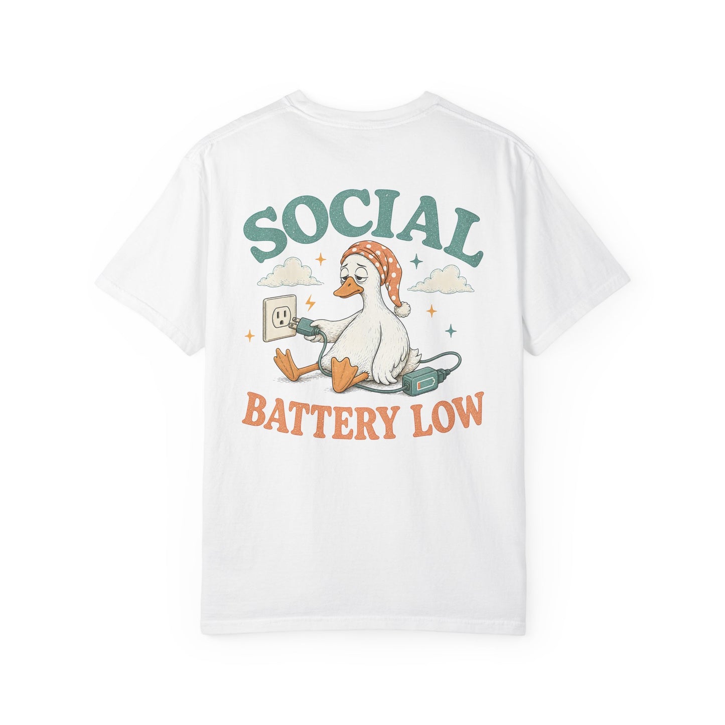 Social Battery Low T-Shirt —BACK PRINT- Introvert Silly Goose Graphic Tee