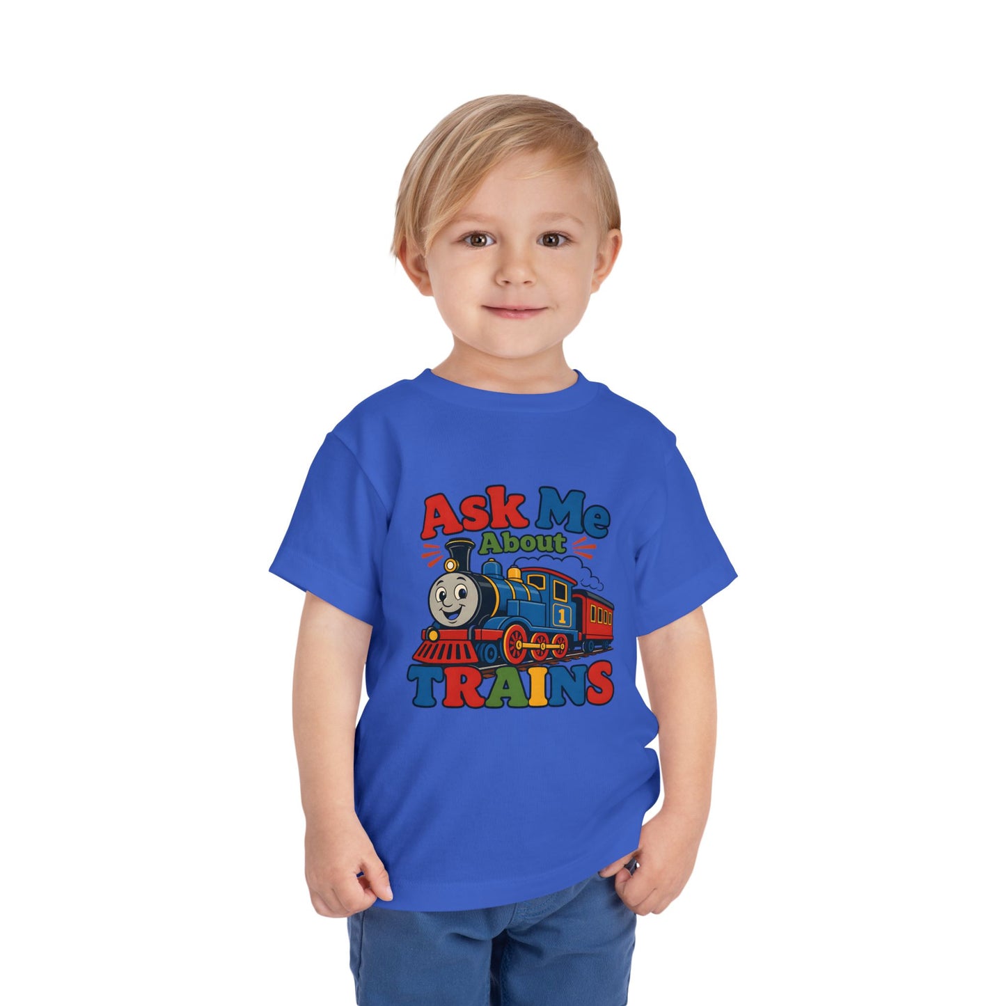 Toddler Tee — "Ask Me About Trains" Cute Kids Train Graphic Shirt image 25