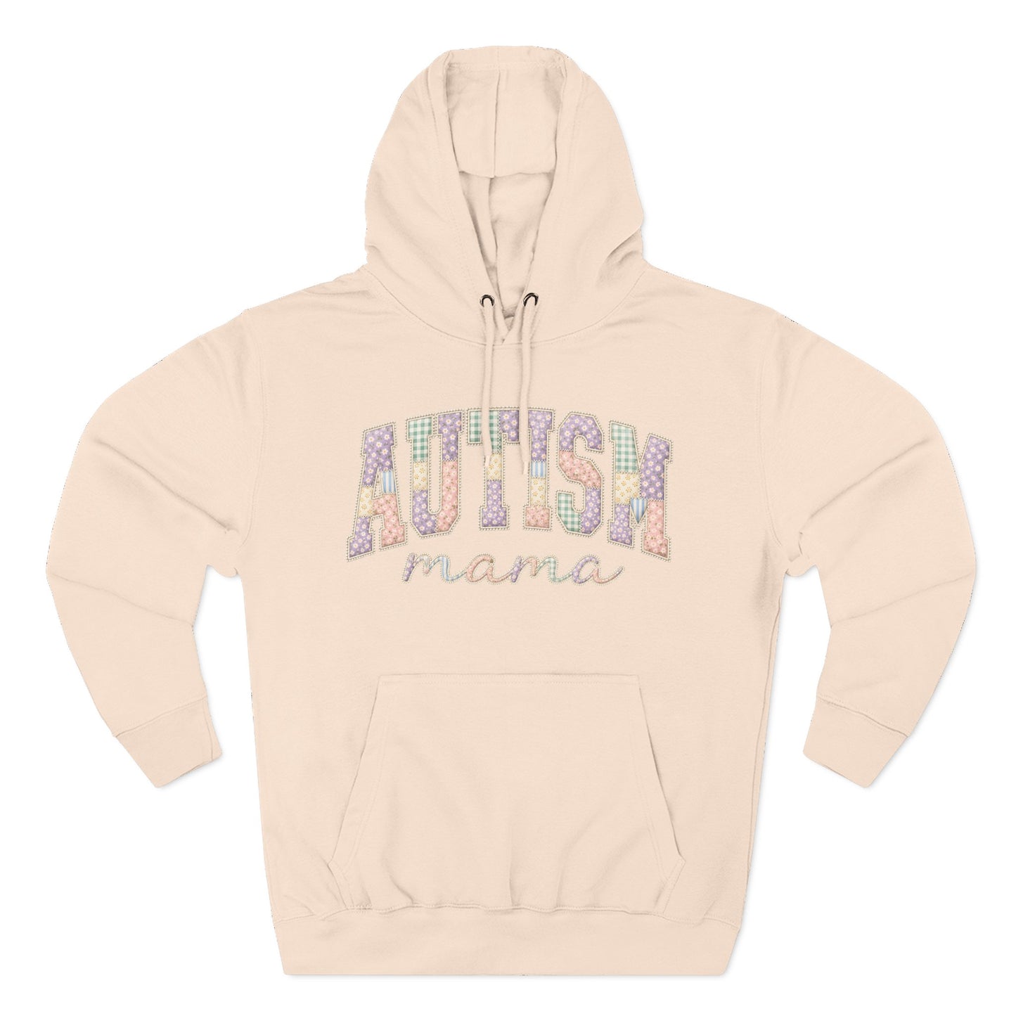 Autism Mama Hoodie — Pastel Patchwork-Pattern Support Sweatshirt - XS, Pale Pink image
