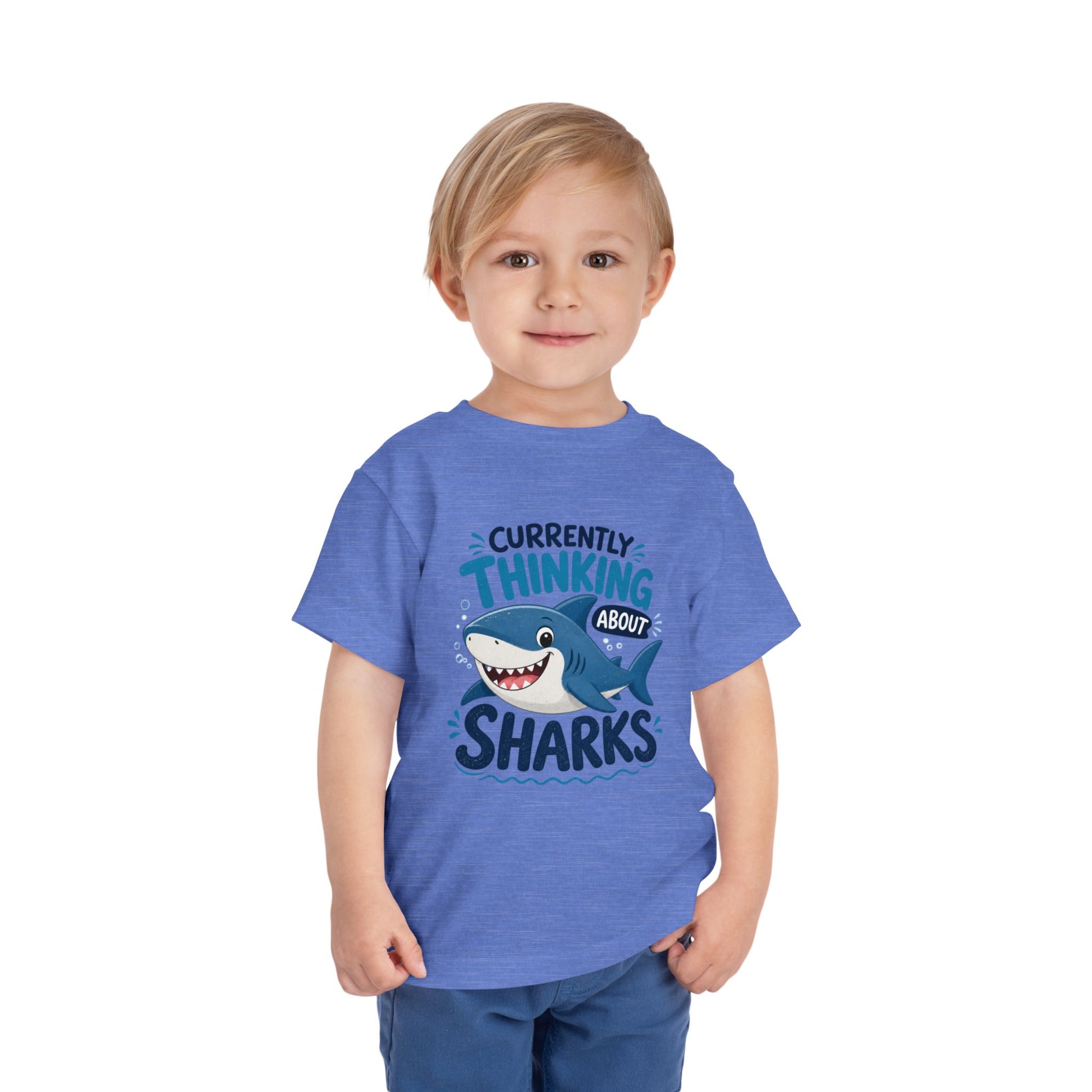 Toddler Tee — "Currently Thinking About Sharks" Cute Shark Graphic Shirt image 16