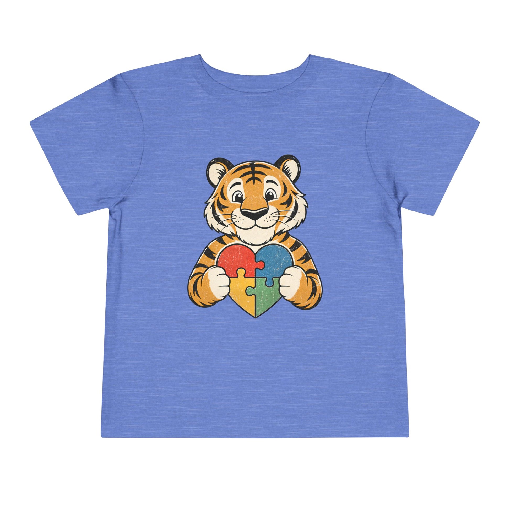 Toddler Tee — Cute Tiger Holding Autism Puzzle Heart - Heather Columbia Blue, 5T image