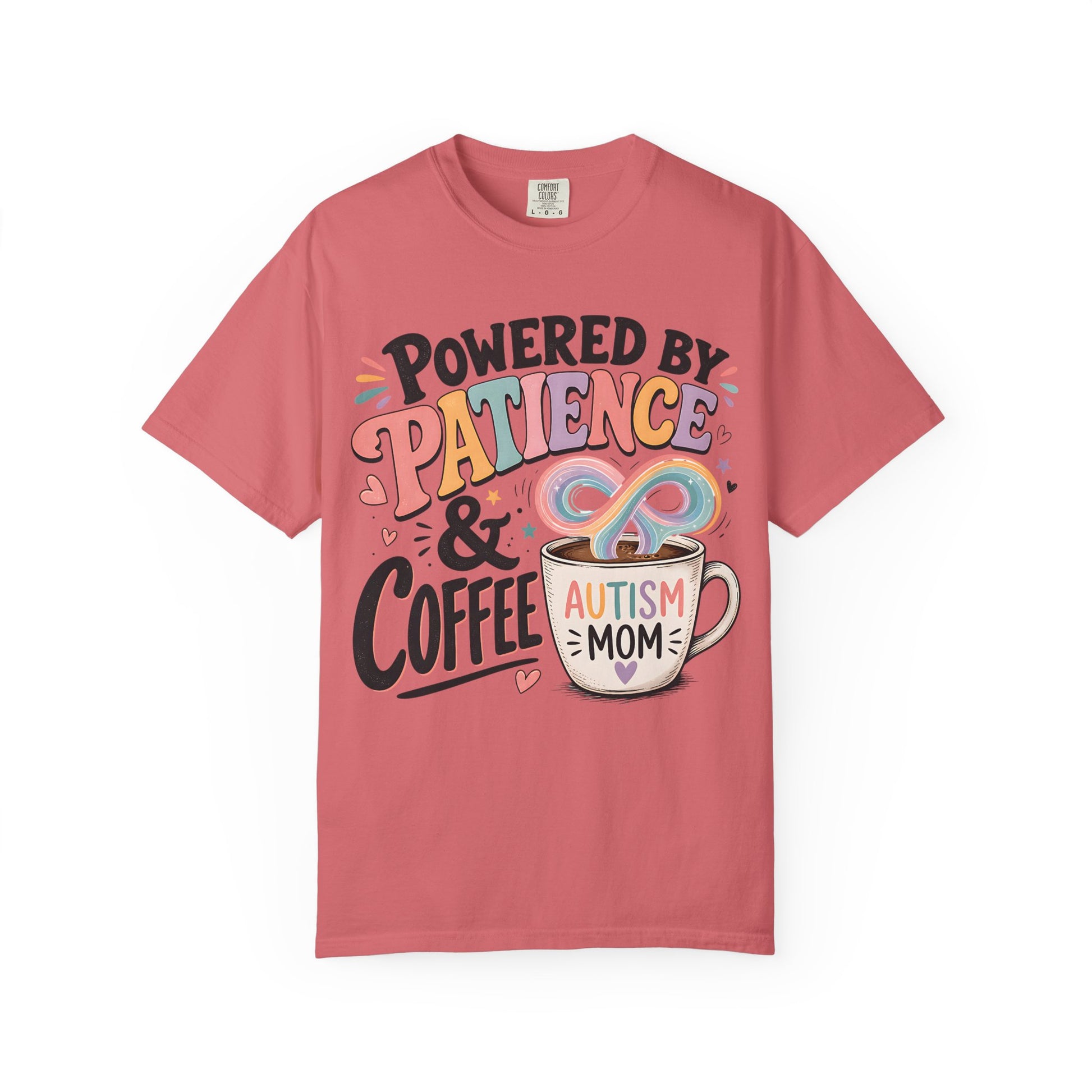 Autism Mom T-Shirt — "Powered by Patience &amp; Coffee" Graphic Tee image
