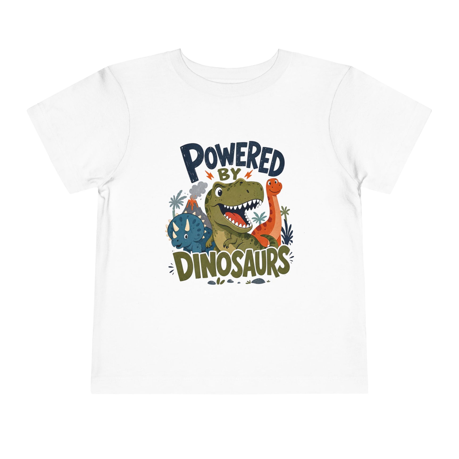 Powered by Dinosaurs Toddler Tee — Cute Dino Graphic Shirt for Kids - White, 2T image