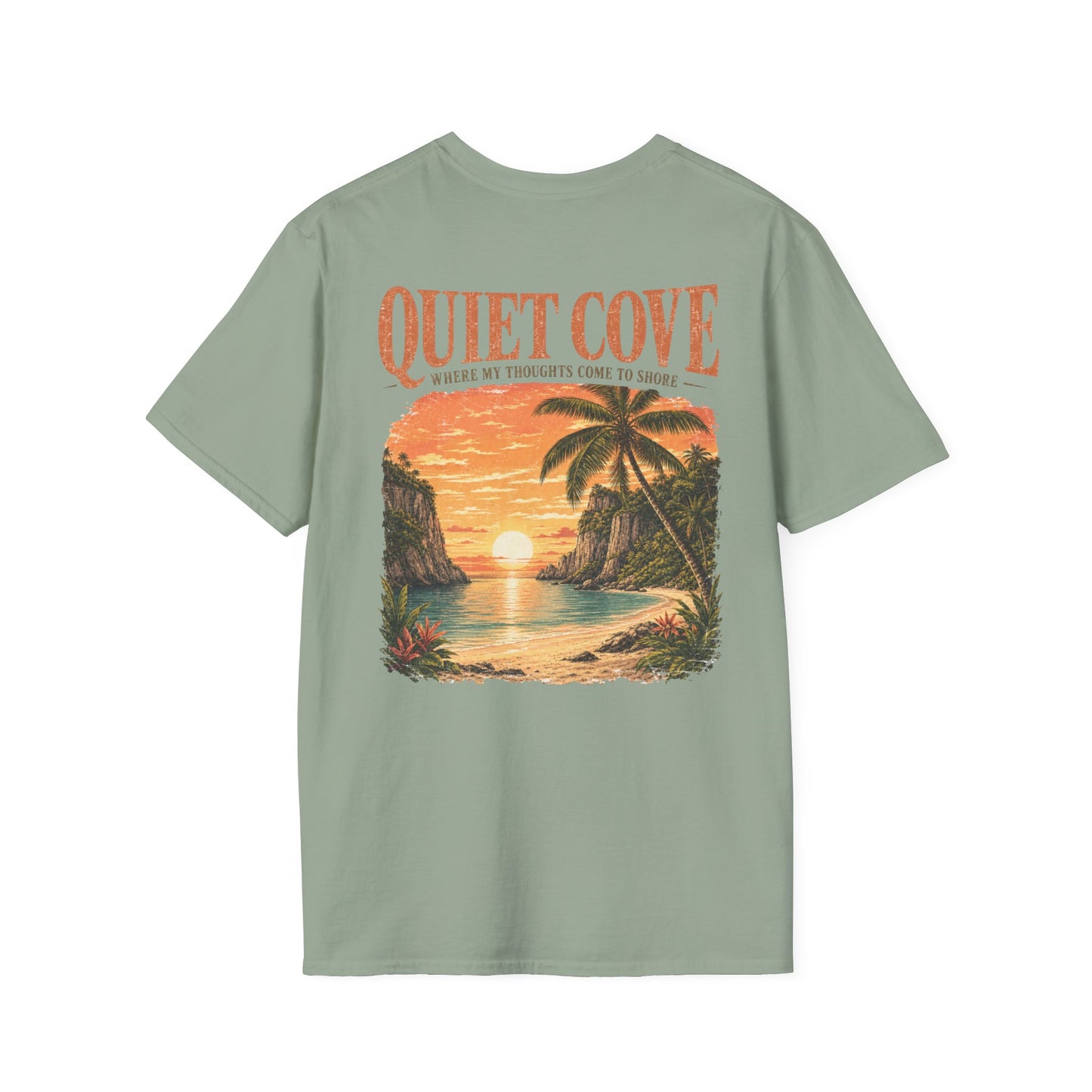 "Quiet Cove" Retro Palm Tree Coastal Sunset Graphic T-Shirt