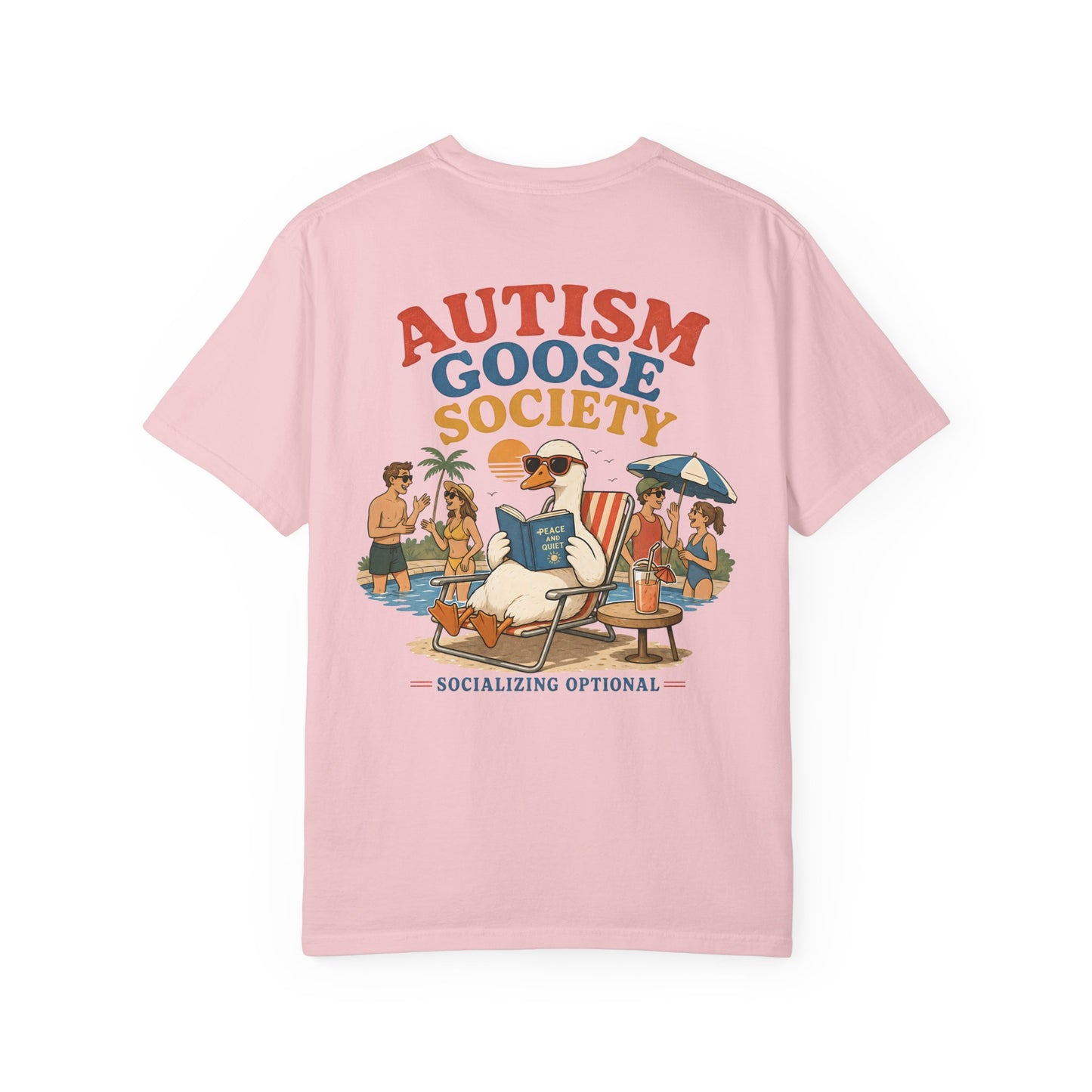 Autism Silly Goose Society T-Shirt — 'Socializing Optional' - BACK PRINT -Casual Tee