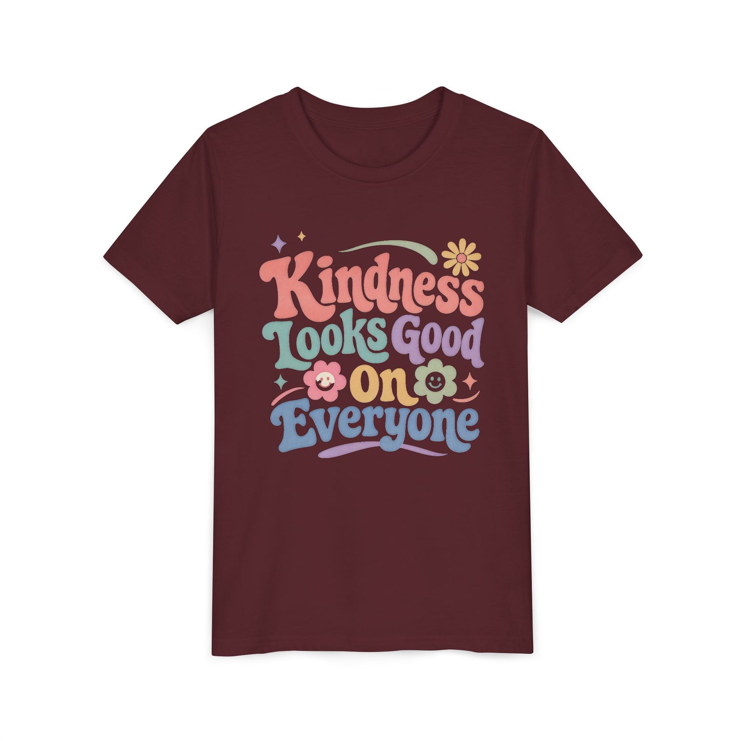Youth Tee — "Kindness Looks Good On Everyone" Retro Floral Kids T-Shirt