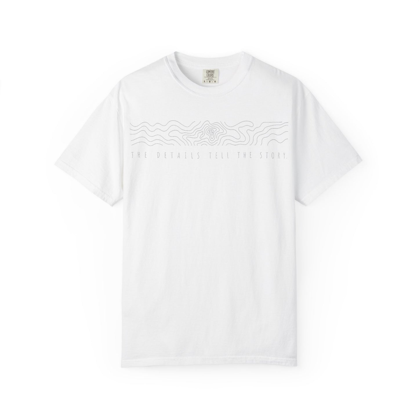 "The Details Tell The Story" White Print minimal graphic t-shirt