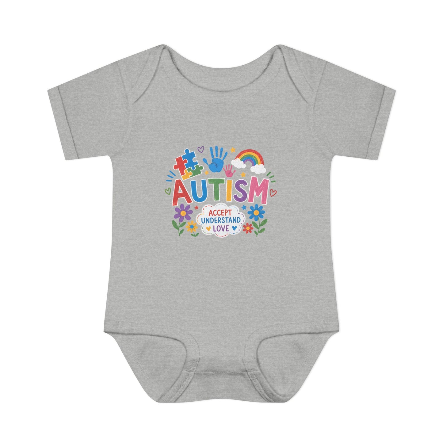 Autism Awareness Infant Bodysuit — 'Accept Understand Love' Colorful Design - 24M, Heather image