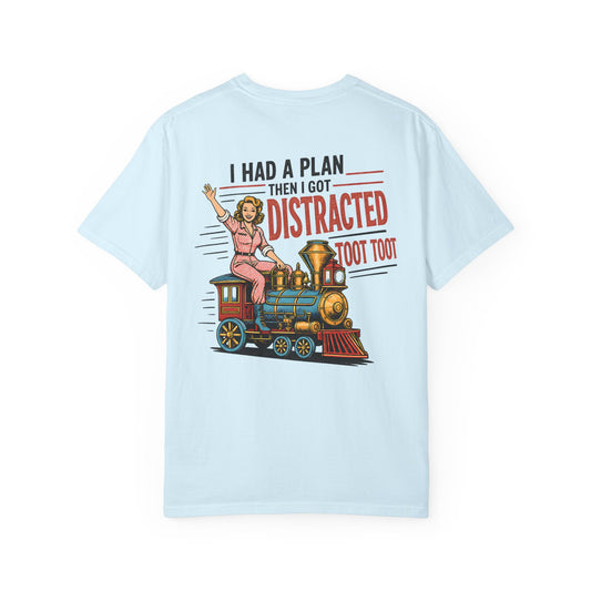 "I Had a Plan Then I Got Distracted Toot Toot" Retro Train Graphic BACK PRINT