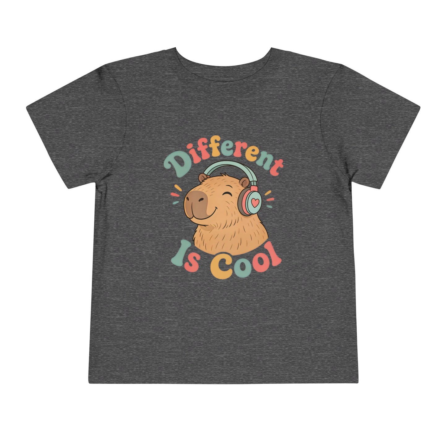 Toddler Tee — 'Different Is Cool' Capybara Graphic Kids Shirt - Dark Heather Grey, 2T image