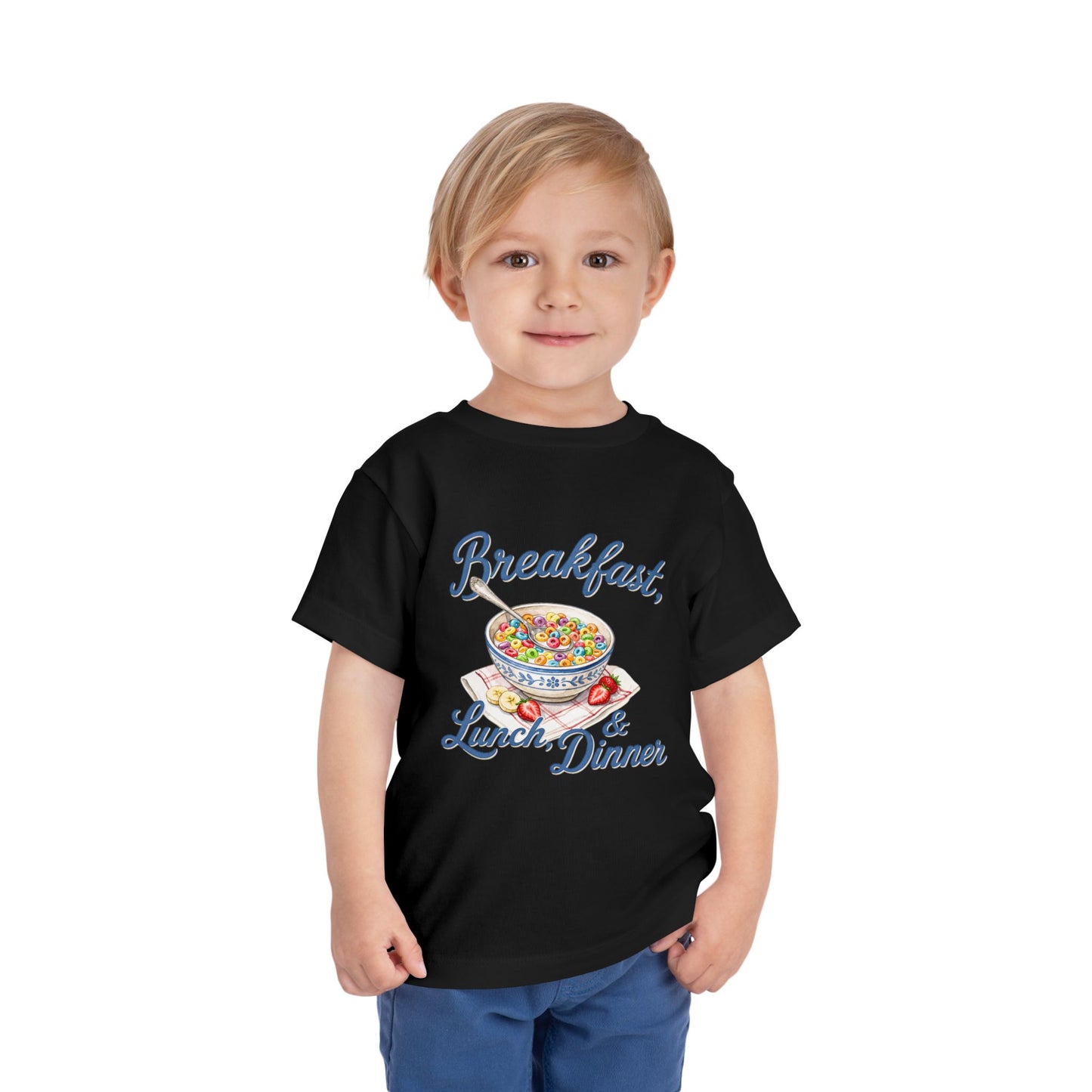 Toddler Tee — “Breakfast, Lunch & Dinner” Cereal Bowl Kids Shirt