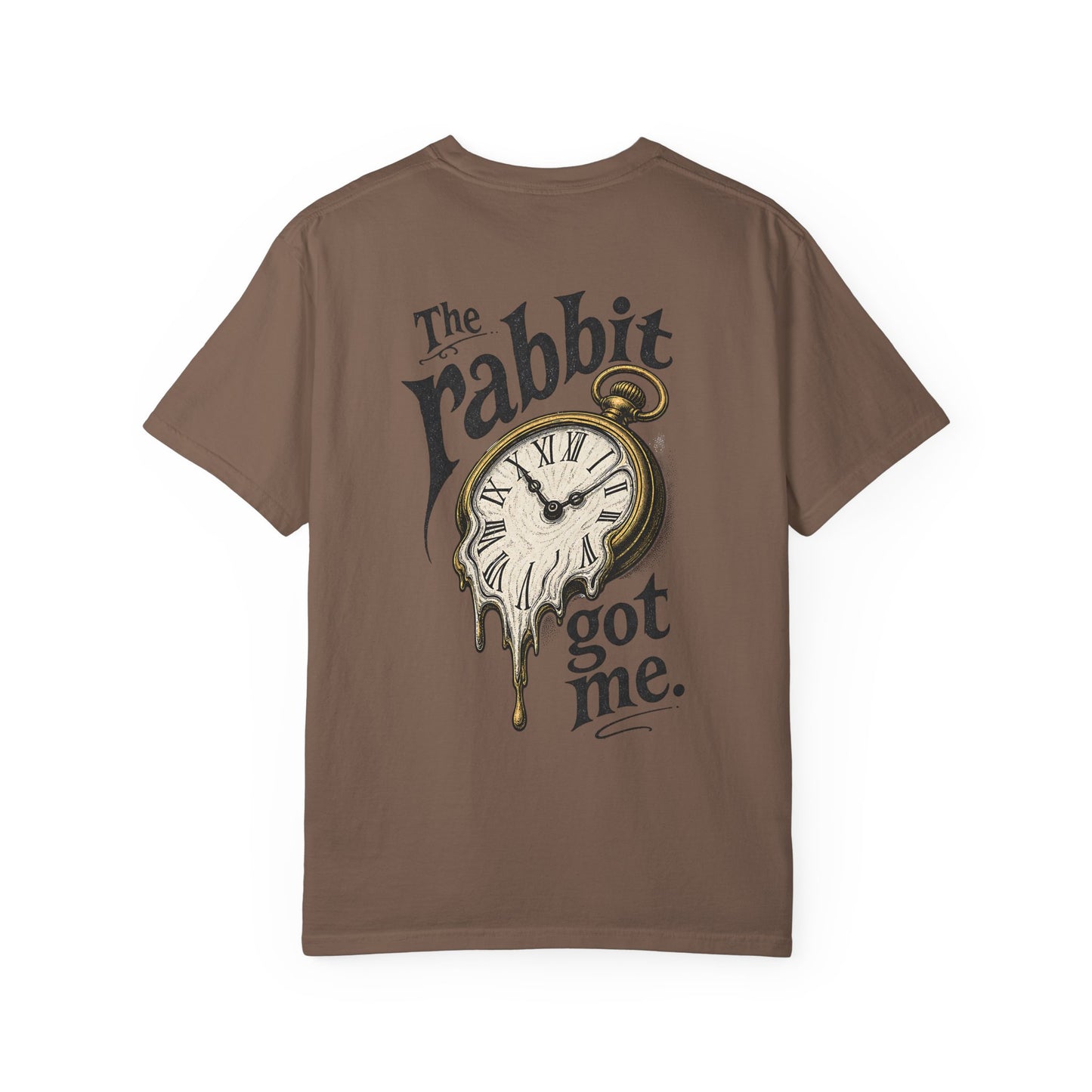 "The Rabbit Got Me" -Play on the iconic Alice in Wonderland quote. ADHD losing track of time